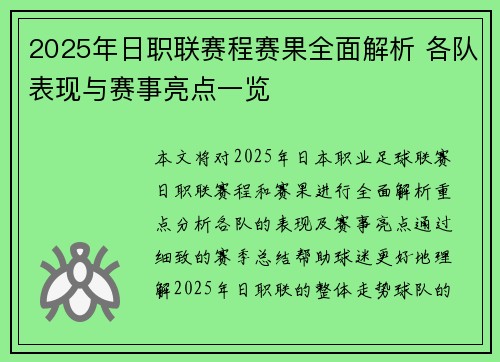 2025年日职联赛程赛果全面解析 各队表现与赛事亮点一览