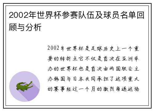 2002年世界杯参赛队伍及球员名单回顾与分析